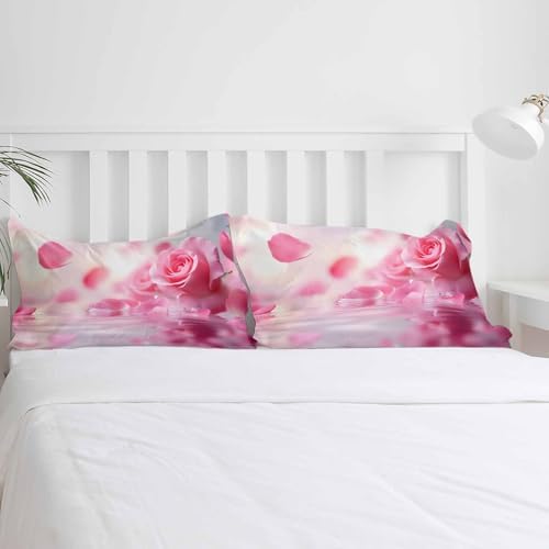 Boanket 3-Piece Pink Rose Duvet Cover Set with Zipper Closure