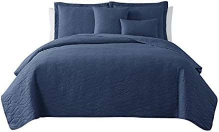 Clara Clark Navy Twin Quilt Set with Pillow Shams