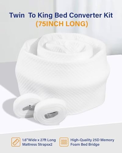 WINSOON Twin to King Bed Bridge - 12 Inch One Piece Foam Converter