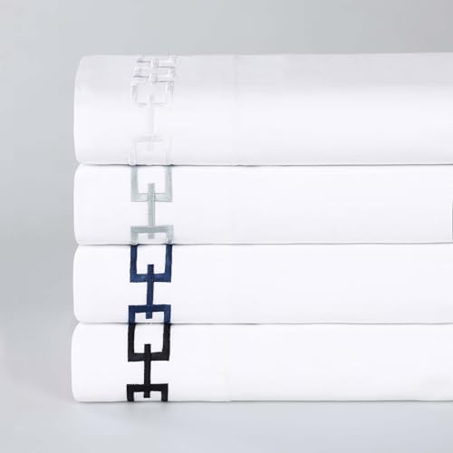 Superior Embroidered Cotton Sheet Set California King WhiteNavy Blue