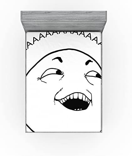 Ambesonne Humor Fitted Sheet - Meme Face California King Black and White