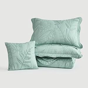 DaisyHuang Botanical Oversized Bedspread Set - Leaves Pattern Reversible 4 Piece