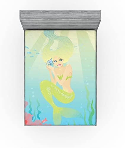 Ambesonne Mermaid Fitted Sheet Coral Blue