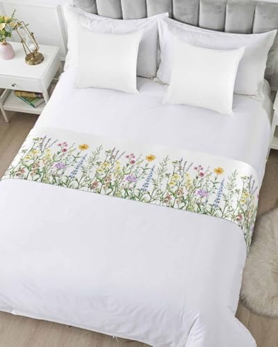Yukro Bed Runner Scarf Spring Wildflower Green Leaf Design