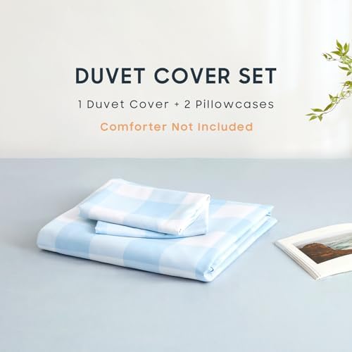 Wake In Cloud - Gingham Duvet Cover Set Light Blue White TwinTwin XL