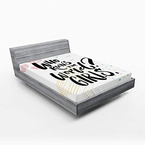 Ambesonne Feminist Fitted Sheet with Doodle Zigzag Lines
