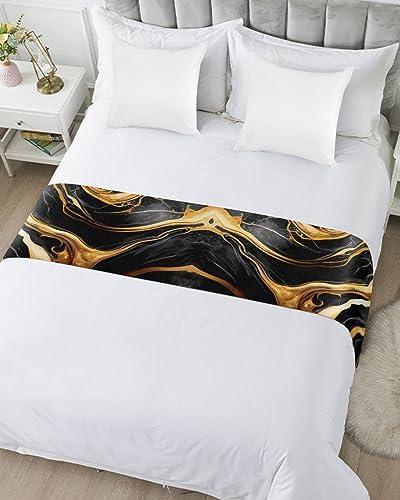 Sabolny Marble Black Bed Runner Scarf Twin Size