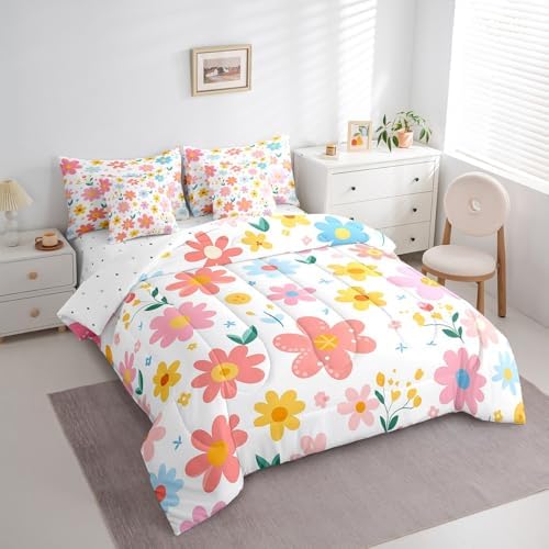 Feelyou Cute Flower Comforter Set Kids 7 Piece Bed in a Bag