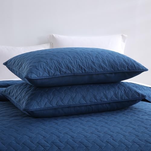 Wistown Cotton King Quilt Set 3 Pieces Navy Blue