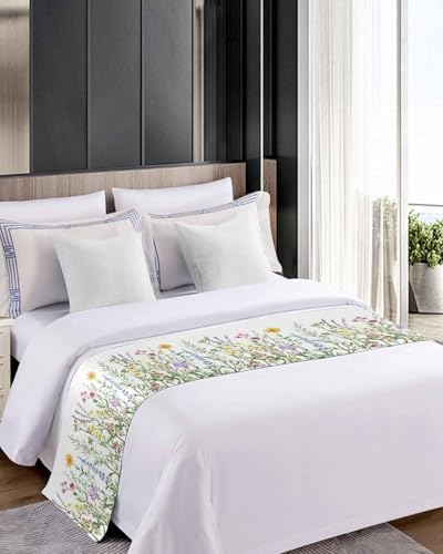 Yukro Bed Runner Scarf Spring Wildflower Green Leaf Design