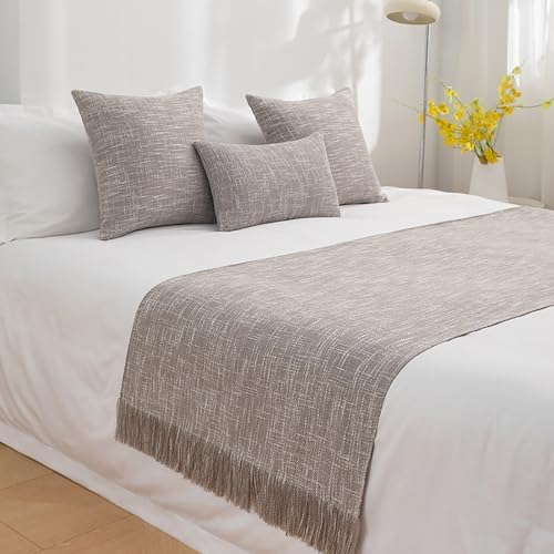 Cotton Linen Bed Runner with Tassels Grey King 19x94 Inch