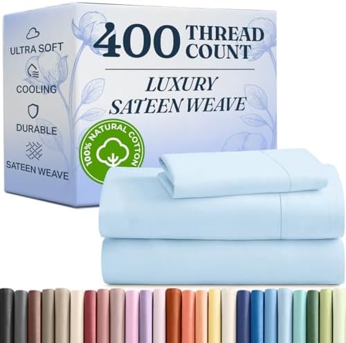 400 Thread Count Cotton Sheet Set Twin XL 100 Cotton Light Blue