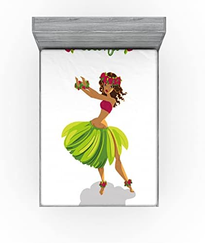 Ambesonne Luau Sheet Set Hula Dancer with Aloha Text