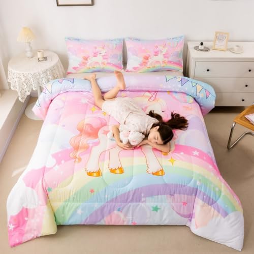 Feelyou Unicorn Comforter Set Kids Kawaii Sleepwear