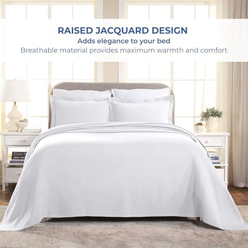 Superior Cotton Fleur De Lis Bedspread Set Full White 1