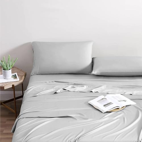 Mayfair Linen Bamboo Viscose Sheets Cal King 4-Piece Light Grey