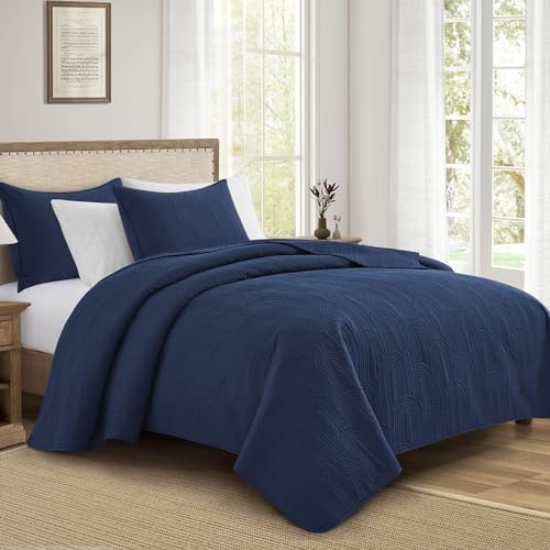 Lavsiry Queen Quilt with Pillow Shams - Navy 90x96