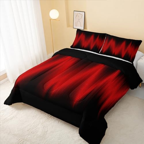 QOOMO Red Black Abstract Kids Comforter Set