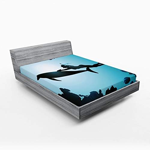 Ambesonne Dolphin Fitted Sheet Pale Blue Black California King