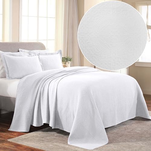 Superior Cotton Fleur De Lis Bedspread Set Full White 1