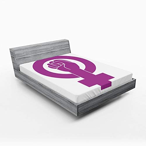 Ambesonne Girl Power Fitted Sheet California King Purple White