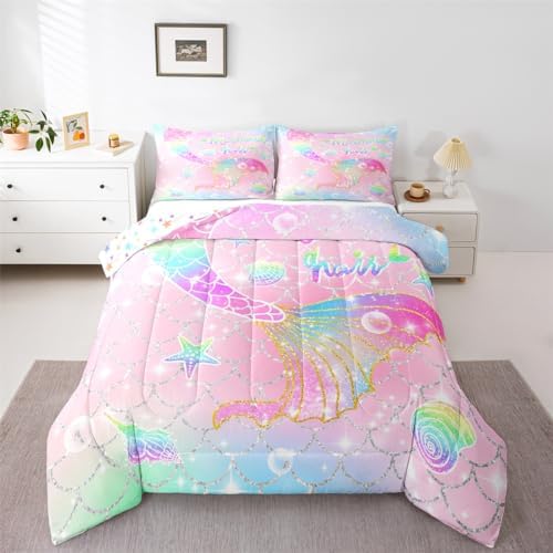 Feelyou Mermaid Comforter Set Twin Size for Kids Girls