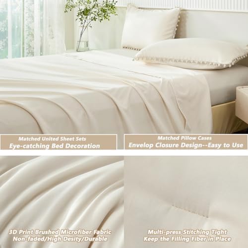 PERFEMET Beige Cream Comforter Set Twin Size 5 Pieces
