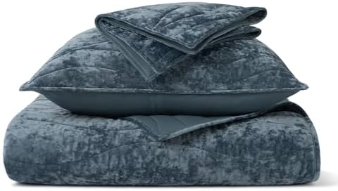 EVERGRACE Velvet Queen Quilt Set Stormy Blue