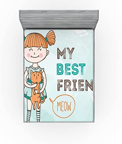 Ambesonne Best Friend Fitted Sheet Turquoise Multicolor