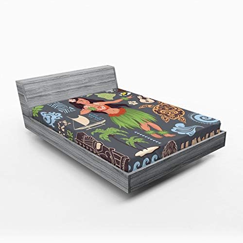 Ambesonne Hula Girl Fitted Sheet Multicolor 1