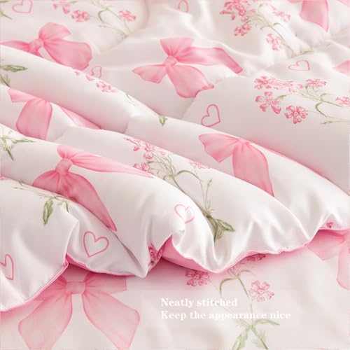 Pink Bow Comforter Set Queen Size Princess Style
