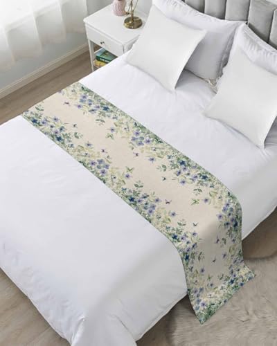 Sabolny Butterfly Flowers Bed Runner Scarf Green Purple Botanical Floral