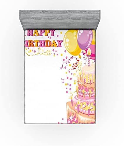 Ambesonne Birthday Party Fitted Sheet - Orange and Pink