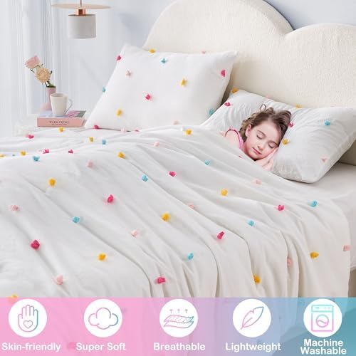 VIVILINEN Kids Comforter Set with Pom Pom Design