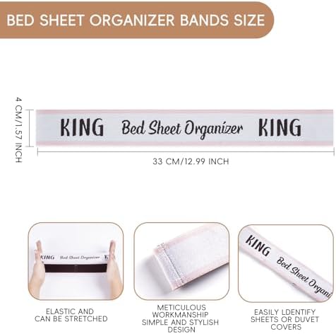 4PCS Bed Sheet Organizer Bands - King Bedding Straps for Closet