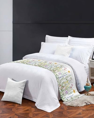 Yukro Bed Runner Scarf Spring Wildflower Green Leaf Design