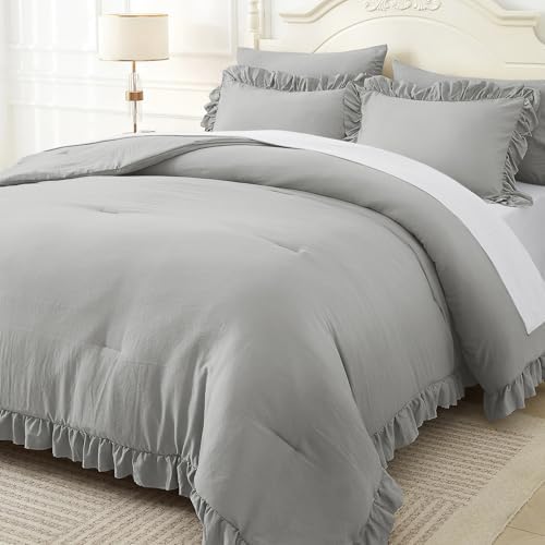 ARTALL Twin Ruffled Comforter Set - Light Grey