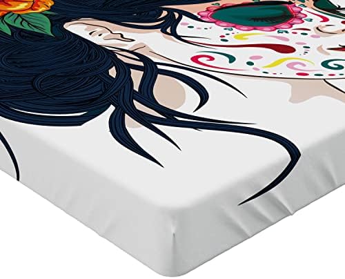 Ambesonne Day of the Dead Fitted Sheet Multicolor
