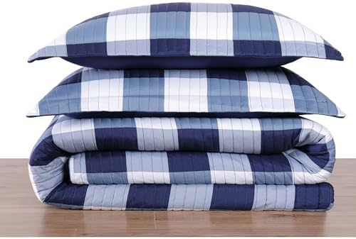TRULY SOFT Navy Buffalo Plaid Twin XL Quilt Set