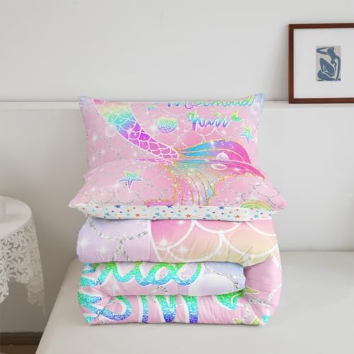 Feelyou Mermaid Comforter Set Twin Size for Kids Girls