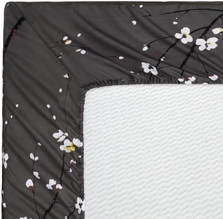 Plum Blossom Floral Grey Printed 600 Thread Count Cotton Blend Sheet Set