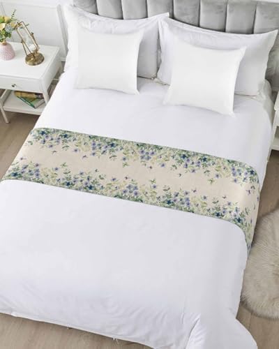 Sabolny Butterfly Flowers Bed Runner Scarf Green Purple Botanical Floral