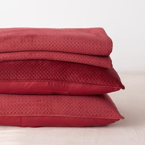 KASENTEX Ultra Soft Velvet Quilt Set King Size Red