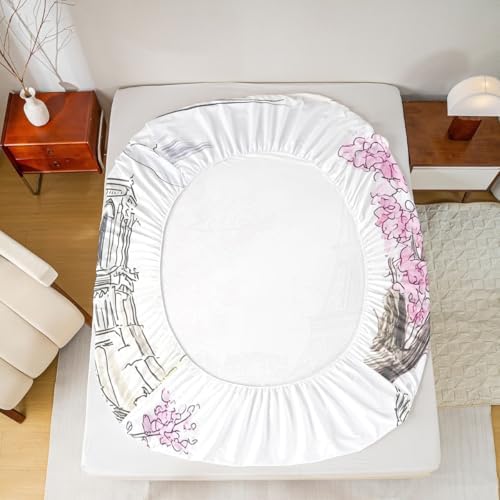 Jejeloiu Paris Themed Sheet Set with Pillowcase for Kids