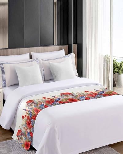 DreamyCor 4th of July Bed Runner with Star Stripes