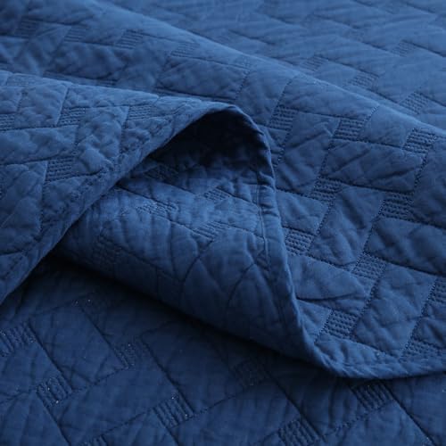 Wistown Cotton King Quilt Set 3 Pieces Navy Blue