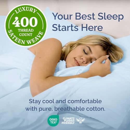 400 Thread Count Cotton Sheet Set Twin XL 100 Cotton Light Blue