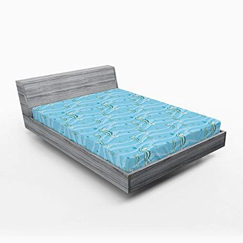 Ambesonne California King Fitted Sheet - Cartoon Seahorses Blue