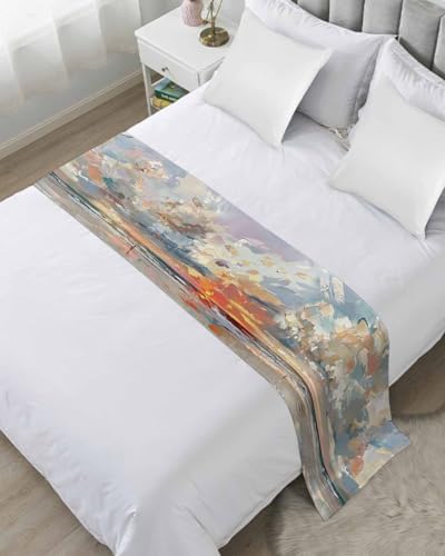 Sabolny Abstract Orange Cal King Bed Runner Scarf 1
