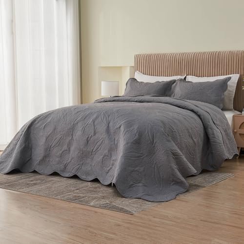Kingnex Oversized King Bedspread Set 3 Piece Dark Grey 1